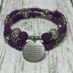 Handmade purple beaded wrap bracelet, memory wire bracelet, charm‎ bracelet